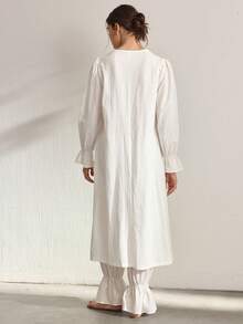 Ocili Women's Contrast Lace Flare Sleeve Robe And Long Pants Elegant Pajama Set - White - View 3
