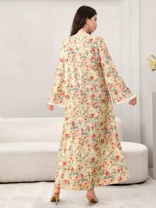 Yasmyna Women's Spring/Summer Woven Digital Print Floral Lace Trim Elegant Arabic Dress - Multicolor - View 2