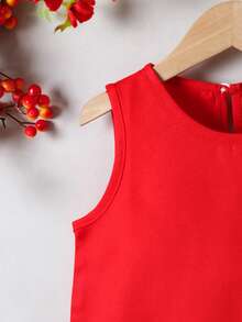 SHEIN 年轻女孩无袖圆领镂空蕾丝边休闲背心 - 紅色 - 查看 5