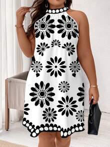 SHEIN Clasi Casual Floral Pattern Halter Mini Dress For Women, Suitable For Summer Chic Dress - Multicolor - View 5