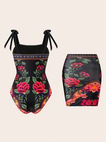 Swim Oasis 1 pezzo Costume da bagno donna con gonna avvolgente corta e allacciatura, stile vacanza - nero - Visualizzare 2