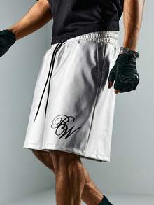 ROMWE MEN Street Life 男士字母印花抽绳腰带亮银色PU短裤 - 銀色 - 查看 6