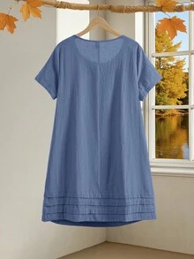 Rusticease Plus Size Solid Color Short Sleeve Casual Vacation Dress,Summer Outfits For Women/Summer,Tropical Woman Clothes - Blue - View 9