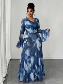 Maweii Đầm dài tay xẻ tà, xếp ly, tay dài, chất liệu hơi xuyên thấu, gợi cảm dành cho nữ cỡ lớn, thích hợp cho mùa Xuân/Thu/Đông. - Nhiều màu - Xem 3