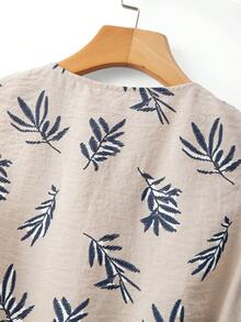 SHEIN Franclia Vestido de mujer con cuello redondo, sin mangas, con estampado botánico y botones delanteros - Albaricoque - Ver 4