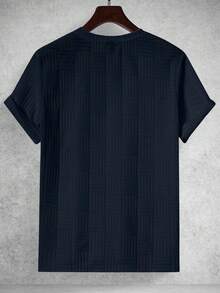 Manfinity Homme Men's Solid Color Casual Crew Neck Short Sleeve T-Shirt - Navy Blue - View 2