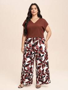 Comfylo Bộ đồ nữ cổ chữ V màu trơn, kiểu dáng thường ngày, gồm áo và quần, thích hợp cho mùa hè, đi nghỉ mát. - màu nâu - Xem 5