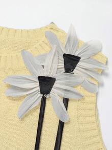 Franclia Bộ 2 món dành cho nữ mùa thu/đông, gồm áo vest dệt kim không tay cổ tròn dáng rộng họa tiết hoa và chân váy dệt kim dáng chữ A. - Màu vàng - Xem 4