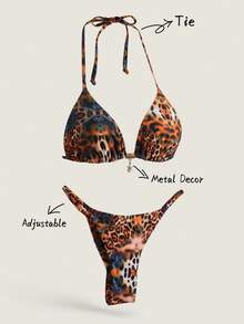 Swim Vcay Bộ bikini gợi cảm cổ yếm in họa tiết ngẫu nhiên dành cho nữ, trang phục đi biển mùa hè. - Nhiều màu - Xem 1