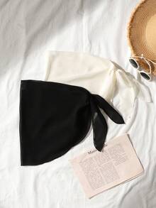 SHEIN 2pcs Tween Girls' Chiffon Beach Cover-Up Dress Set - Black - View 2