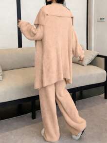 DAZY 3pcs/Set Faux Fur Robe, Camisole & Pants Women Pajama Set, Winter - Pink - View 2