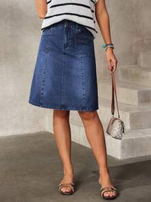 EMERY ROSE Women's Casual Daily A-Line Washed Denim Mini Skirt, Summer - Blue - View 3