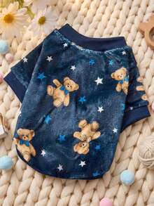 PETSIN 1 Printed Brown Bear Star Flannel Sweatshirt, Thick And Warm Pet For Autumn And Winter, Navy Blue - Multicolor - View 1