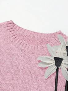 SHEIN LUNE 秋冬新款宽松碎花圆领无袖针织背心搭配A字针织半裙女装两件套 - 淺粉色 - 查看 7