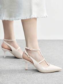CUCCOO BIZCHIC 女士尖头高跟鞋，性感细高跟，适合户外/通勤/派对/婚礼/办公场合，酒红色，圣诞节必备 - 米色 - 查看 5