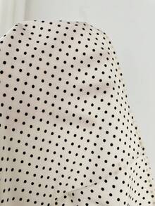 Elamini 复古波点泡泡袖翻领纽扣收腰休闲衬衫（女款） - 杏色 - 查看 5