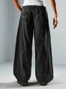 ROMWE MEN Street Life Men's Spider Web Digital Print Buckle Fly Denim Jeans - Black - View 3