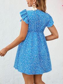 SHEIN 孕妇时尚碎花V领连衣裙 - 彩色 - 查看 2