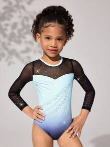 Young Girls Long Sleeved Gymnastics Suit With Hot Stamping Pattern,Shining Blue Summer Sport Jumpsuit For Dance,Yoga,Fitness And Outdoor Sports - Multicolor - View 4