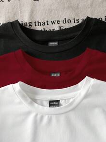 SHEIN EZwear 3件套休闲简约图案圆领短袖修身露脐女式T恤，带英文印花 - 彩色 - 查看 6