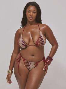 MUSERA Áo bikini kiểu yếm đan móc cỡ lớn, chỉ dành cho kỳ nghỉ, du lịch, dễ thương, lãng mạn, mùa hè, gợi cảm, phù hợp với đường cong cơ thể, thích hợp cho đường cong. - Màu Đỏ Sâu - Xem 1