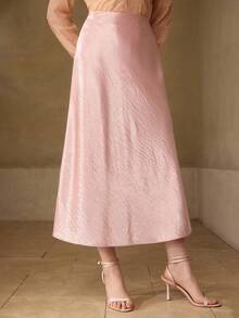 MOTF PREMIUM FALDA SATINADA ELEGANTE Y MINIMALISTA DE CORTE A PARA MUJER, PRIMAVERA/VERANO - Rosa - Ver 4