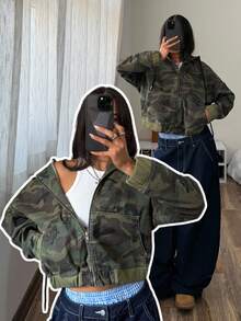 StreetHx Women's Fashion Casual Street Style Zip-Up Hooded Jacket With Pockets, Camouflage Denim - Multicolor - View 8