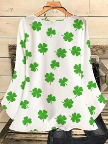 EMERY ROSE Plus Size Women Casual All-Over Print Round Neck Loose 3/4 Sleeve Shirt/St. Patrick's Day - Multicolor - View 2