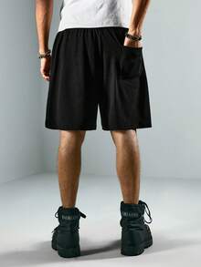 ROMWE MEN Street Life 男士休闲字母刺绣抽绳短裤 - 黑色 - 查看 3