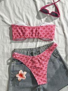 Swim Mod Women's Tropical Print Two Pieces Bikini Set, Casual Holiday Style - Multicolor - View 3