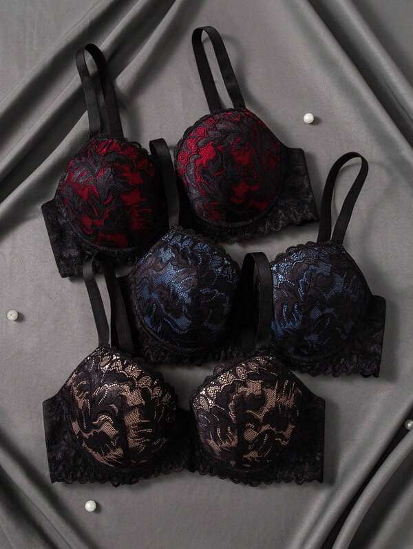 DesireSculpt 3pcs Sexy Lace Patchwork Women's Lingerie Set