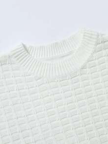 Manfinity Homme Suéter casual de cuello redondo, hombros caídos y manga larga de unicolor para hombres, otoño/invierno - Blanco - Ver 6
