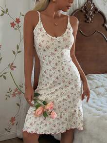 CottageSlumber Áo ngủ hai dây dệt kim jacquard họa tiết hoa nhí lãng mạn dành cho nữ. - Nhiều màu - Xem 5