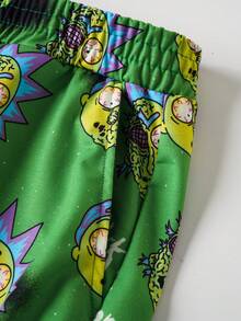 Rick and Morty X SHEIN 男士舒适卡通图案圆领短袖T恤短裤睡衣套装，夏季 - 綠色 - 查看 4