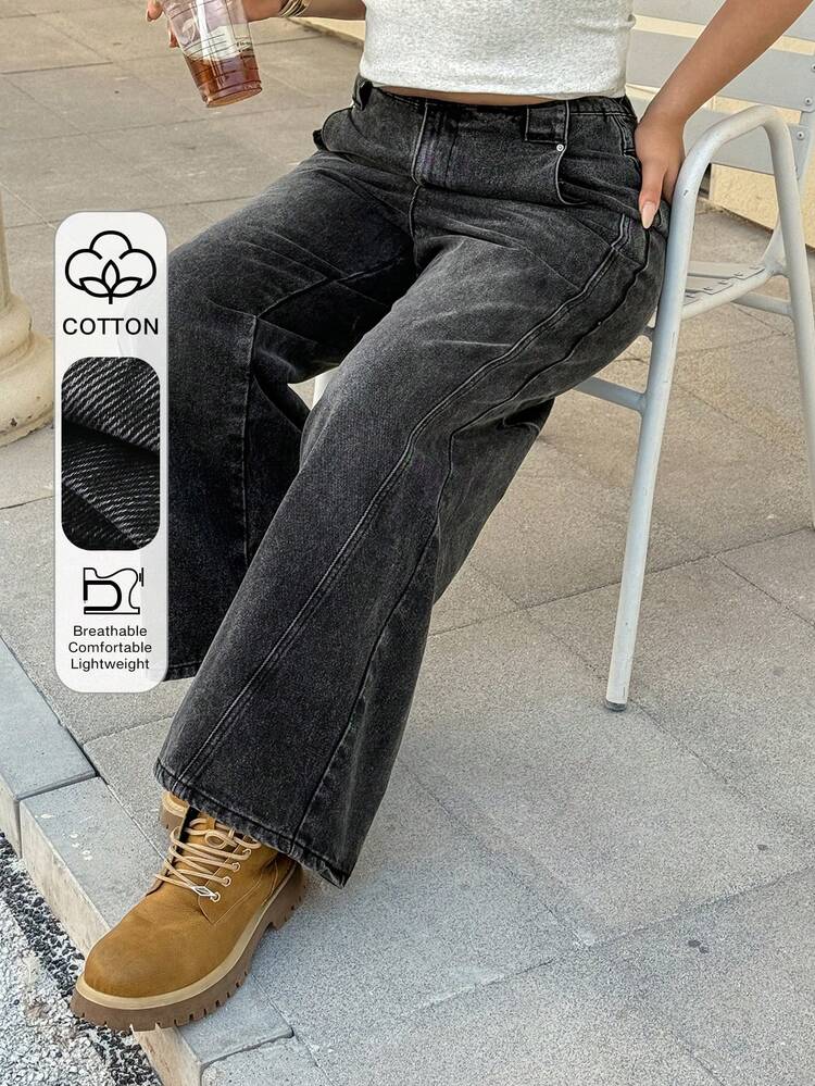 Dazy Plus Plus Size Women Vintage Dark Washed Blue Loose Harem Street Style Casual Long Jeans, Versatile For All Seasons