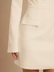 Silquee 女士纯色修身优雅职业长袖连衣裙 - 黃色 - 查看 6