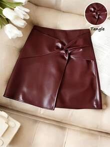 Franclia Asymmetrical Design Sense A-Line PU Mini Skirt For Women, Sexy, Spring/Autumn - Burgundy - View 1