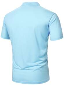 Manfinity Homme Men's Letter Print Short Sleeve Casual Commuter Polo Shirt - Baby Blue - View 2