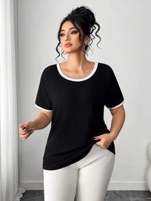 SHEIN Elenzya 女士蝴蝶结装饰长袖时尚T恤，印花图案上衣，适合春、夏、秋季穿着 - 黑色 - 查看 4