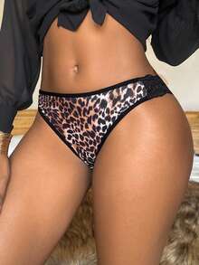 1pc Women's Charming Leopard Print Lace Series Panty - Multicolor - View 3
