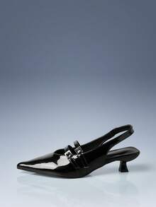 CUCCOO GRLICON Women's Pointed Toe Solid Color Fashion Buckle Decor High Heel Pumps Y2K - Black - View 2