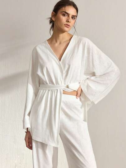 Ocili 100%纯棉竹纤维舒适睡袍裤套装（女士款）