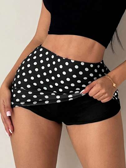 SHEIN SXY Women's Elegant Black & White Polka Dot Print Midi Skirt,Valentine's Day ,Elegant ,Shorts ,Sexy