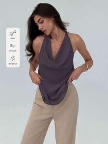 Aloruh 极简通勤风露背吊带衫，时尚深V领修身款，女士 - 紫羅蘭色 - 查看 8