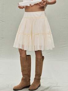 SoleilVie 女士百褶舒适优雅飘逸半身裙 - 杏色 - 查看 6