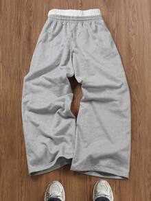 TOKVUE Quần nỉ ống rộng cạp chun màu tương phản đa năng thường ngày dành cho nam - Xám - Xem 2