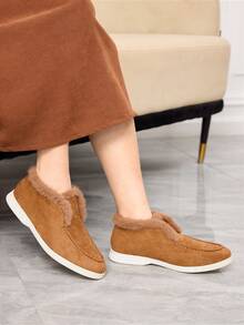 Sleekvia Women's Plush Lining Casual Versatile Flat Shoes Valentine's Day - Camel - View 4