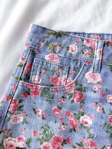 Soleia 女士印花口袋牛仔迷你裙，度假风 - 中等水洗藍 - 查看 5