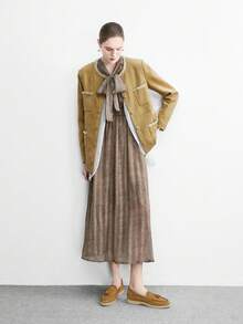 CUCCOO BIZCHIC 女士海军蓝绒面革舒适休闲乐福鞋，多功能平底套脚鞋，适合户外、通勤、工作和日常穿着 - 芥末黃 - 查看 10