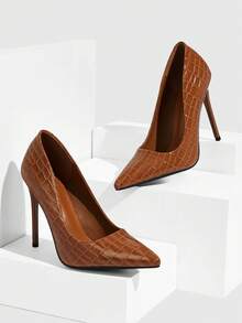 CUCCOO SZL 女士尖头细高跟鞋，棕色高跟时尚鞋 - 石頭紋7639棕 - 查看 2